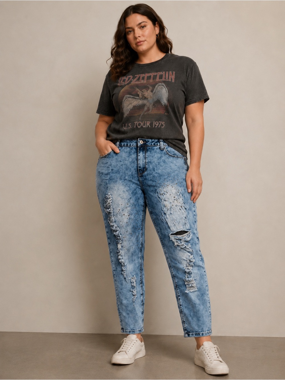 Ashley Stewart Women’s Size 20 Distressed Acid Wash Jeans Studded Stretch Denim